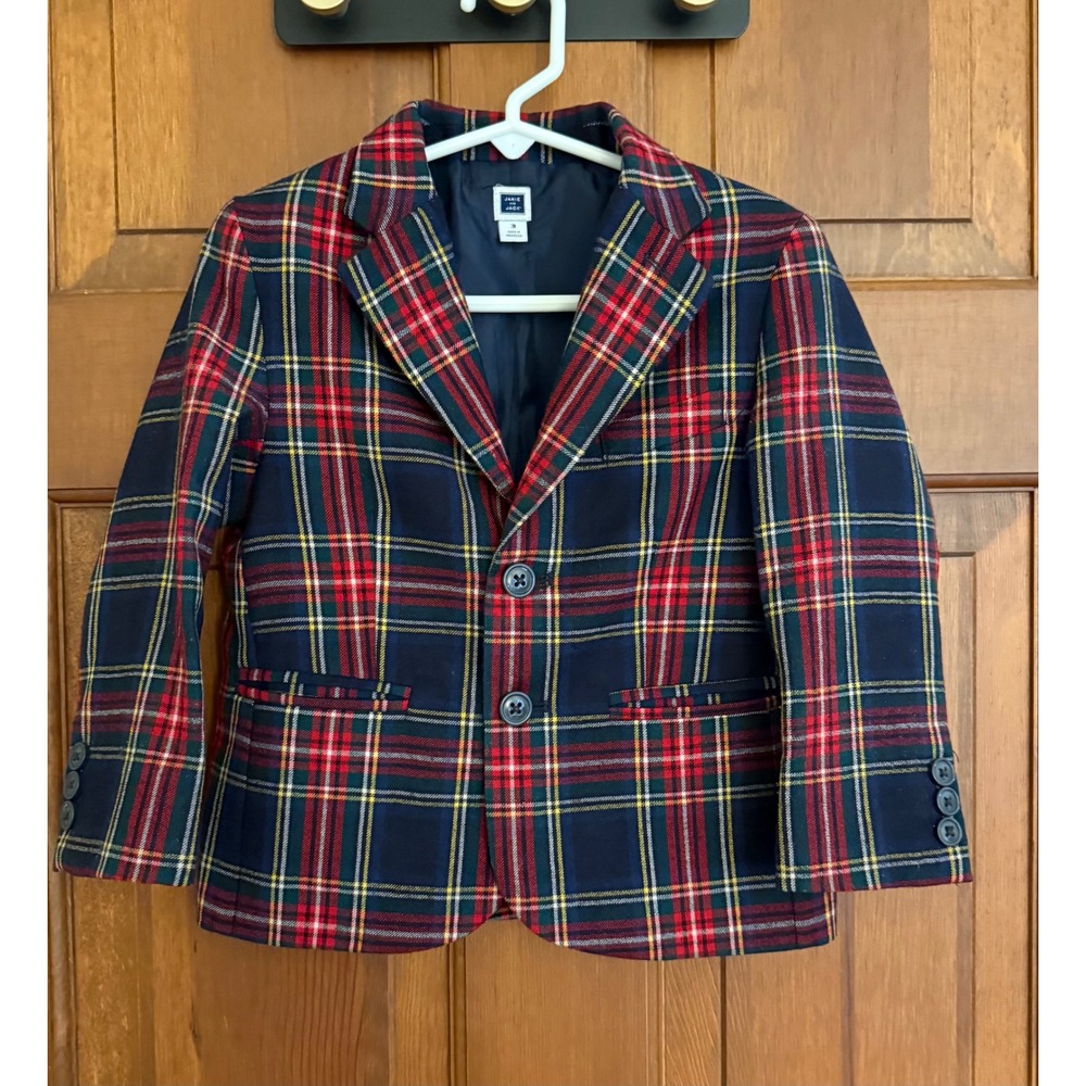 Janie and Jack Toddler Tartan Blazer Boys Size 3 Navy Plaid Two-Button Jacket - Picture 2 of 10